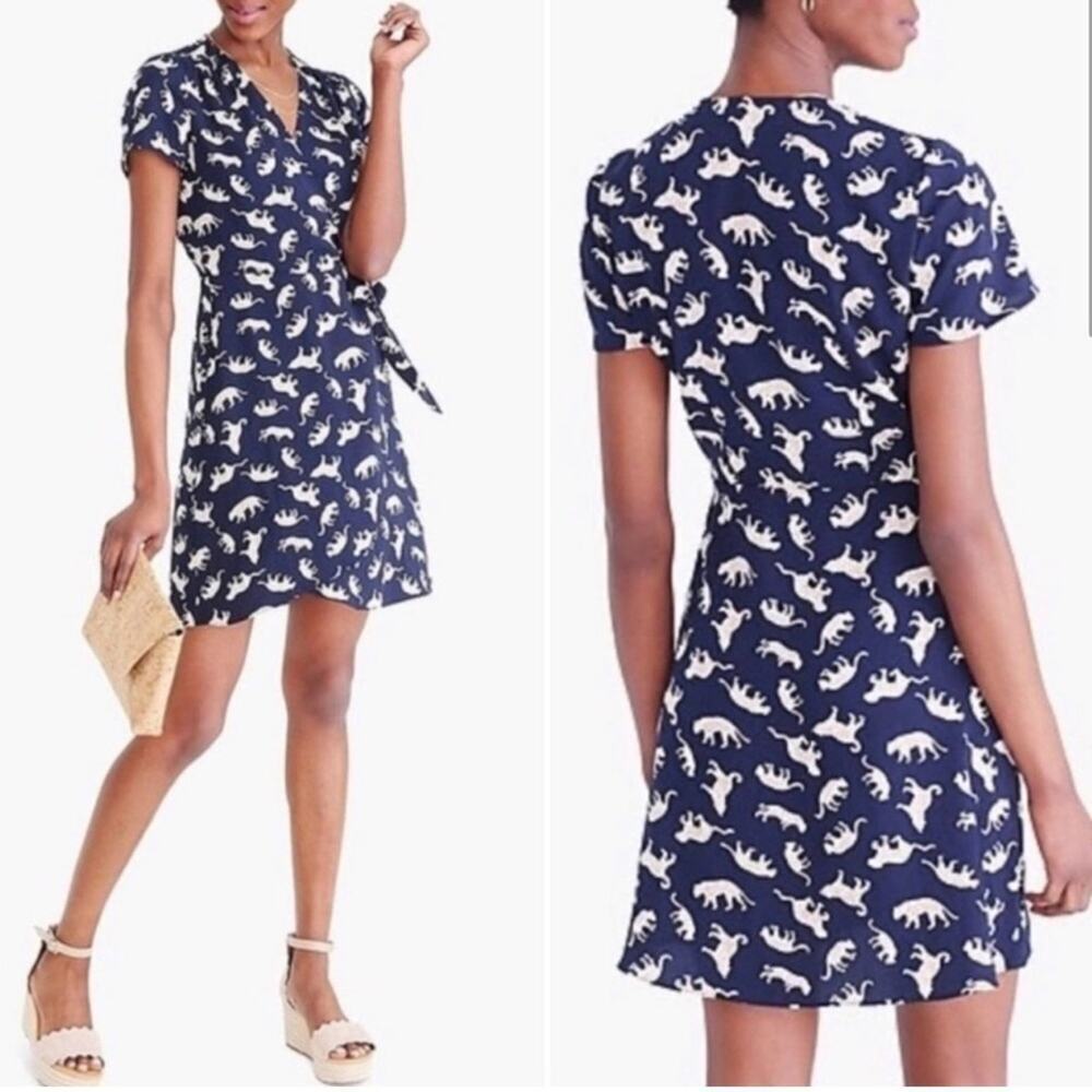 J.‎ Crew Cheetah Navy Blue Mini Wrap Dress Size 2